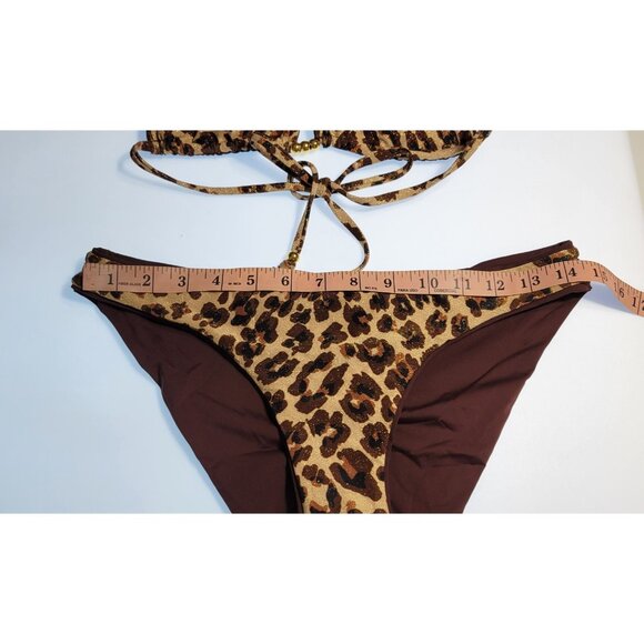 Becca by Rebecca Virtue Triangle Top Bikini Set Reversible Leopard Size Medium - Picture 7 of 12